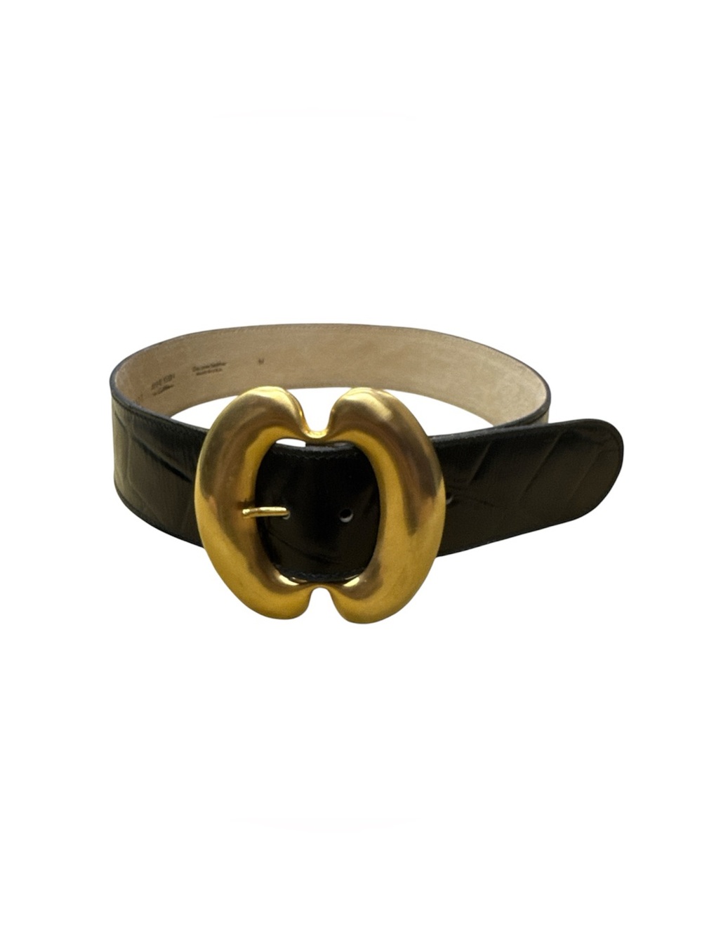 Anne Klein Black Leather Belt with Bold Gold Buckle Size M